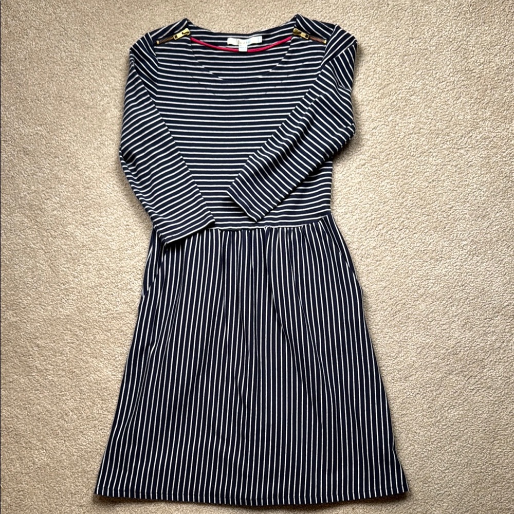Boden Blue and White A-Line Dress with Raglan Sleeves